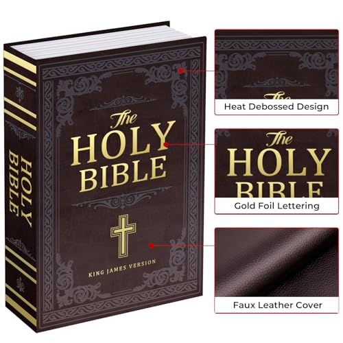 Book Safe with Combination Lock, Hidden Safe (9.5 x 6.2 x 2.2 Inch) with Fireproof Bag, Secret Diversion Safe, Hollow Book Box Hidden Storage, Money Safe Box for Cash (Bible)