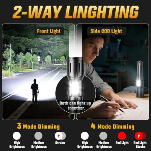 Svoko Black High-Lumen Rechargeable Tactical LED Flashlight with COB Side Light