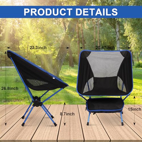 Veathzet Ultralight Foldable Camping Chair with Breathable Mesh - Black & Blue