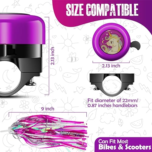 Kids Bike Bell with Streamer - Purple Cartoon Design