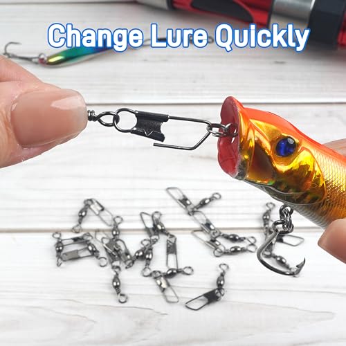 Fishing Barrel Swivels with Safety Snap - 14#-15lb, 60pcs