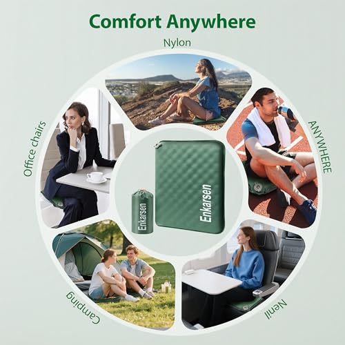 Inflatable Travel Seat Cushion - Self-Inflating Memory Foam Pad - Green