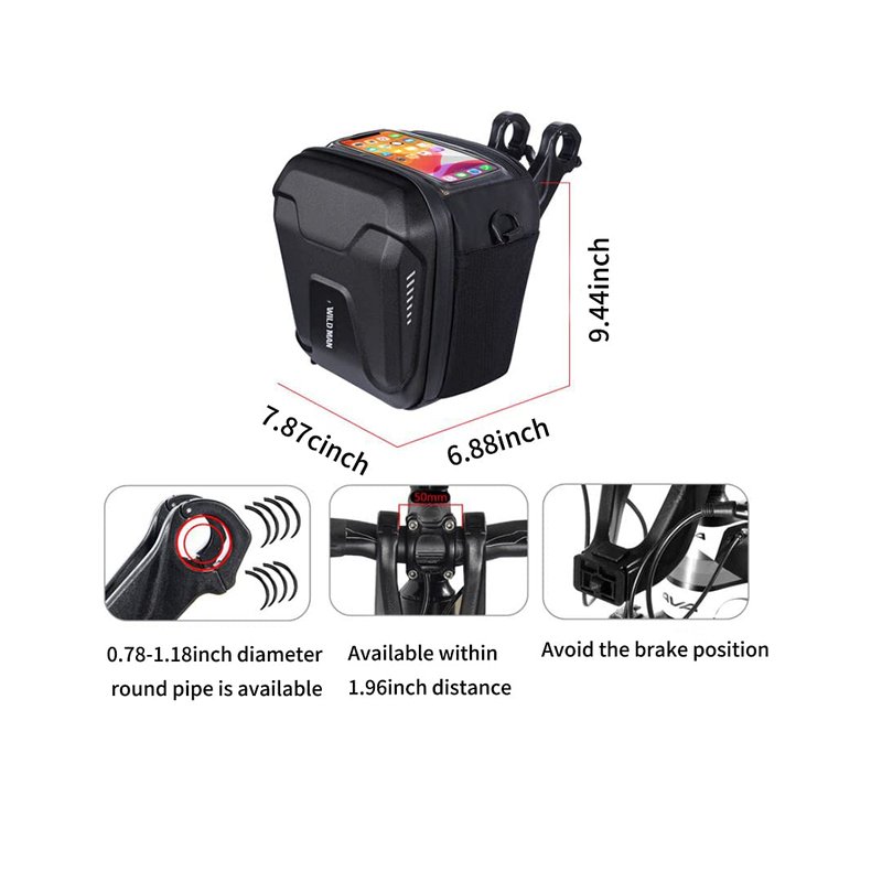 WILD MAN Quick Release 3.5L Hard Shell Waterproof Scooter Storage Bag with Touch Screen for Kick Scooters Folding Bike(GS9)