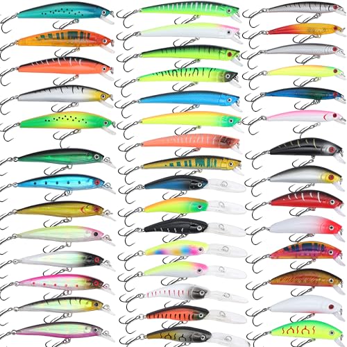 EXAURAFELIS 43-Piece Fishing Lures Kit Assorted Hard Baits for Freshwater & Saltwater
