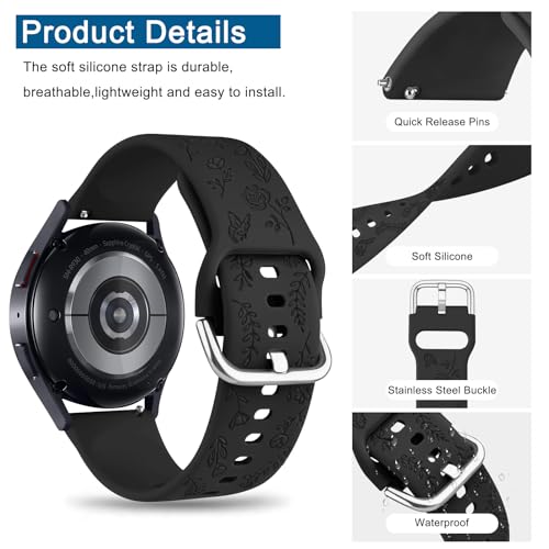 Flower Engraved Black Watch Band for Garmin Vivoactive & Venu