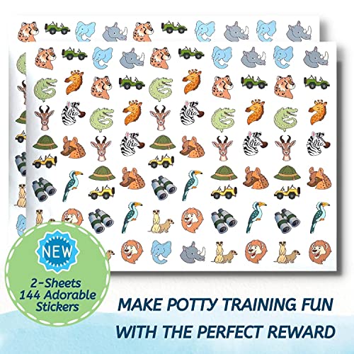 Potty Watch Training Sticker Chart - Potty Training with 4-Weekly Savanna Themed Charts & 144 Stickers - Easy to Peel Stickers for Kids - Reward Their Efforts, Fosters Fun & Independence