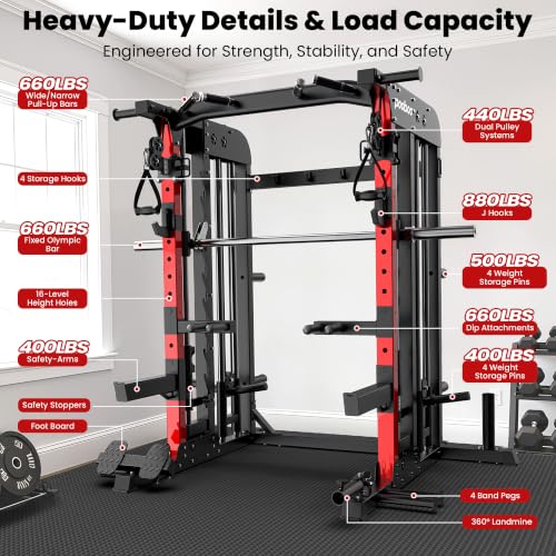 P43 Power Cage Smith Machine with 2000LB Squat Rack & LAT Pulldown