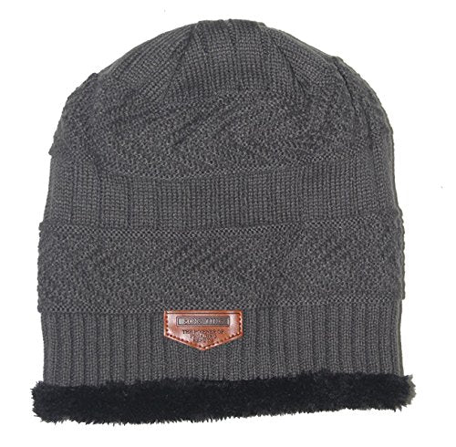 Men's Thick Wool Knit Beanie Hat - Soft Lined, Medium Gray