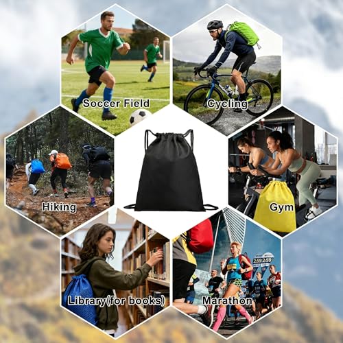 Waterproof Drawstring Backpack, Soccer-Texture Gym Sack - Black