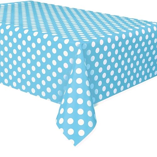 Powder Blue Dots Rectangular Plastic Table Cover - Light Blue, 54" x 108"