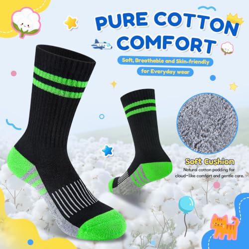 Saracat Boys 100% Cotton Cushioned Crew Socks Large-X-Large, 6 Pairs Multicolor — Athletic Crew Socks