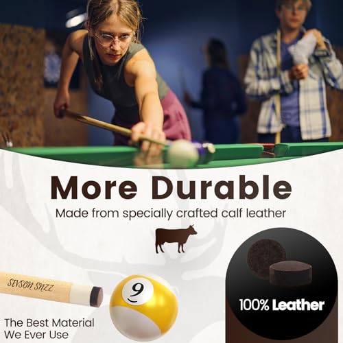 13MM Billiard Cue Tips - 100% Leather, 20pcs, Brown