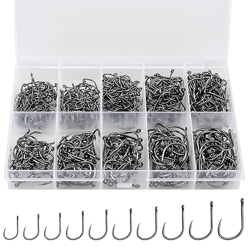 Carbon Steel Fishing Hooks Set - 500 Pieces with Storage Box