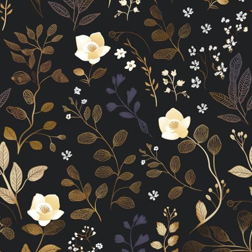 Gold Leaf Peel and Stick Wallpaper Boho Leaf Contact Paper Dark Floral Removable Self Adhesive Waterproof Wall Paper for Cabinet Drawers Wall Decor Renter Friendly 17.5''x118.1''