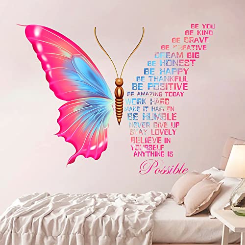 Large Butterfly Wall Decals Stickers - Inspirational Quotes, Motivational Positive Sayings - Vinyl Peel and Stick Phrases for Women Girls Bedroom, Living Room, Office Decor