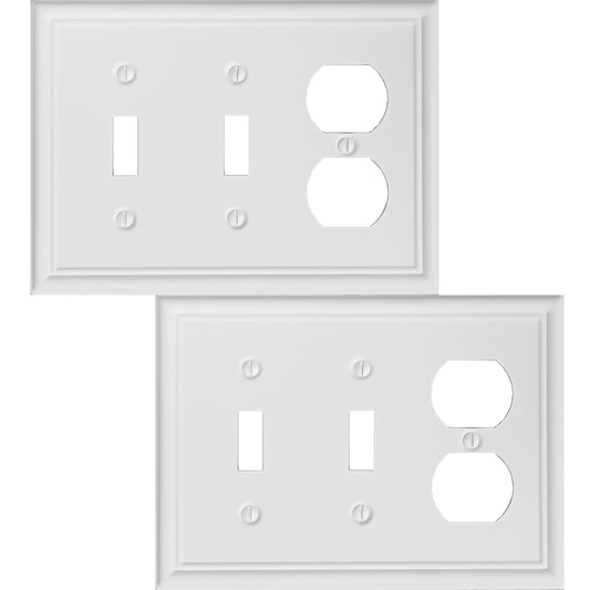 OKAWYC Double Toggle/Single Duplex Light Switch Cover Luca Metal Wall Plate, 2-Pack White 3 Gang, Light Switch Cover Outlet Cover Decorative Wallplate, Durable