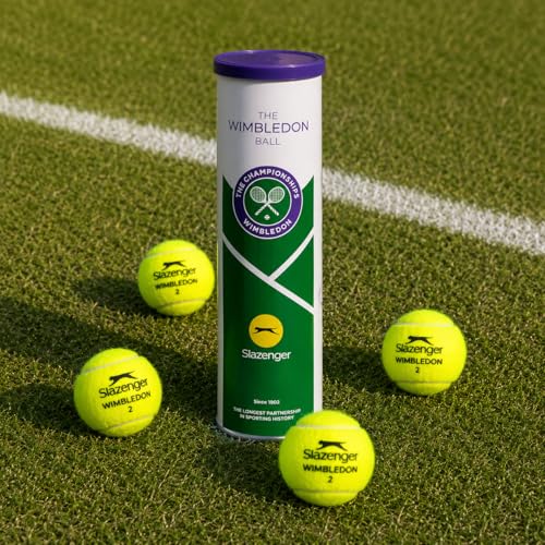 Slazenger Wimbledon Official Tennis Balls - Pack of 4, All-Court, Hydroguard Technology
