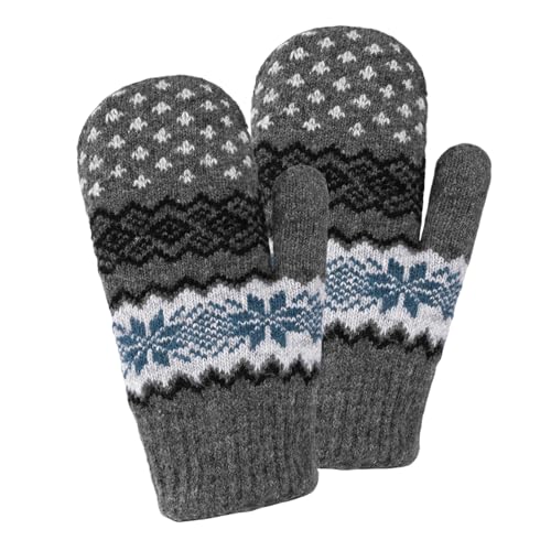 Double Layer Winter Mittens - Warm Soft Snow Gloves - Medium Grey