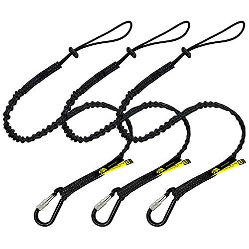 BearTOOLS Tool Lanyard with Single Carabiner and Adjustable Loop End, Standard Length, Maximum Weight Limit 8KG / 17.6lb, Aluminum Screw Lock Carabiner with Shock Cord Stopper, 0923S (3 Pack)