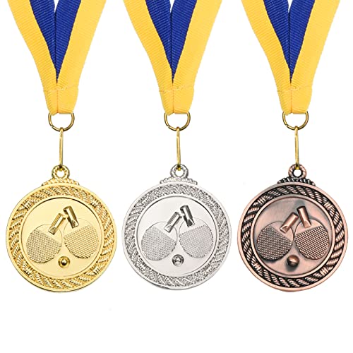 PATIKIL 2” Ping Pong Medals 3 Pack - Table Tennis Award Gold Silver Bronze with Ribbon