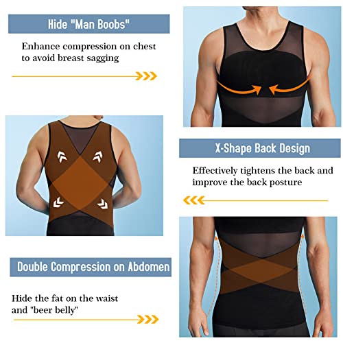TAILONG Men's Compression Shirt Tank Top Body Shaper Slimming Vest Large Black
