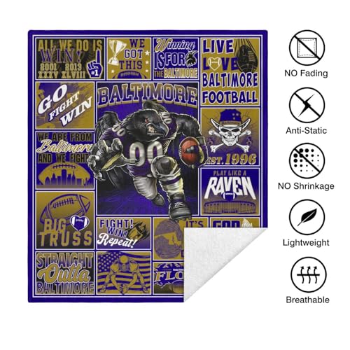 Baltimorer Purple Football Blanket 50x60 inches for Fans, Sofa & Bed Decor