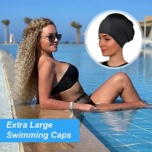 Extra Large Silicone Swimming Cap for Long Hair - Black
