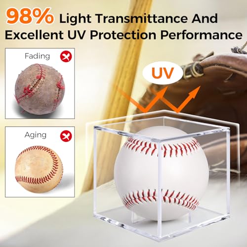 2 Pack Acrylic Baseball Display Case - UV Protected Holder for Official Size Balls