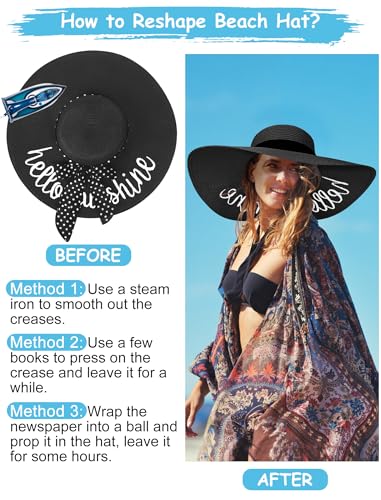 Light Black Wide Brim Floppy Beach Hat for Women - Large