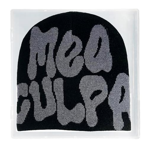 Y2K Beanie for Women & Men - Unique Pattern Design, One Size Black Grey
