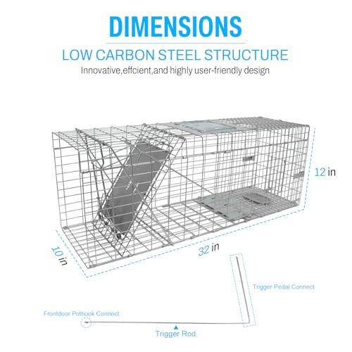 32" Heavy Duty Live Animal Cage Trap - Humane Raccoon & Cat Trap