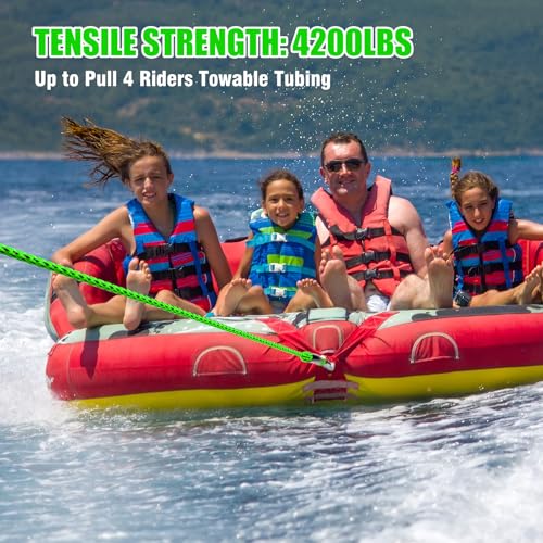 60FT Heavy-Duty Boat Tow Rope for 1-4 Person Tubes - Green & Black