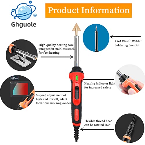 100W Plastic Welder, 2-in-1 Plastic Welding Kit with Soldering Iron Tips & 56Pcs Rods, 3-Speed Temperature Control Soldering Iron Gun, Professional Surface Repair Tool for Car Bumper,Dashboard, Kayak