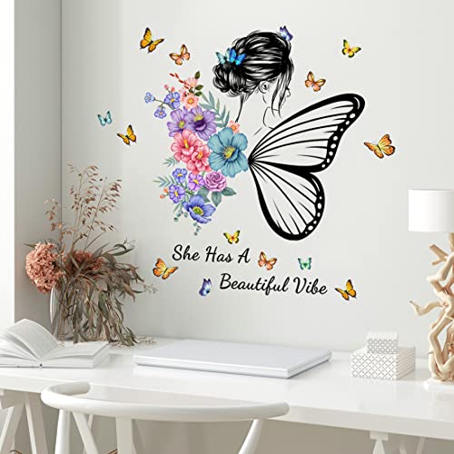 Wall Decals, Butterfly and Girl Pattern, Quote and Saying Stickers