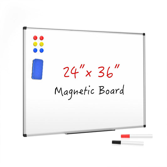 Magnetic Dry Erase Whiteboard 36 x 24 Inch - Small White Board, Silver Aluminum Frame Wall-Mounted, Magnetic Eraser, 2 Pens, Detachable Marker Tray, 6 Magnets for Office, School