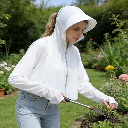Women's Long Sleeve UV Protection Lightweight Hoodie Jacket - White