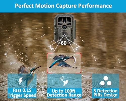 64MP Trail Camera with 1296P HD Video & No-Glow Night Vision