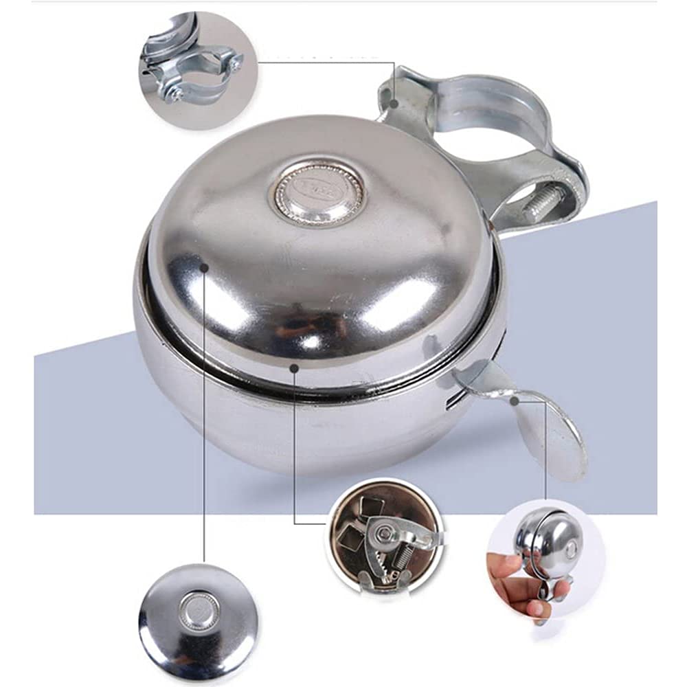 Cool Chrome Rotary Double-Sided Metal Classic Vintage Bike Bell Road Mountain Tricycle Retro Bicycle Handlebar Bell Safety Cycling Loud Ring Accessories Horn Crisp Clear Sound Alarm