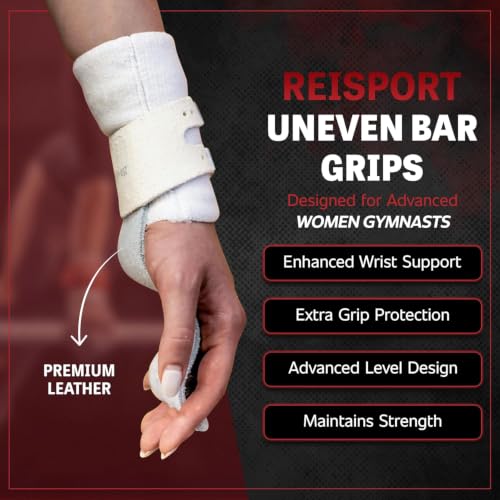 Reisport Women's Double Buckle X-Large Uneven Bar Gymnastics Grip - Durable Leather Hand Support