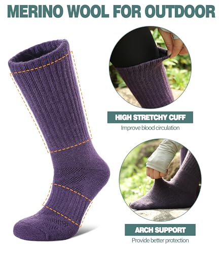 Thermal Merino Wool Hiking Socks - Medium, 5 Pairs Solid Color