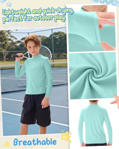 Boys Rash Guard Swim Shirts - 3 Pack, 13-14 Years - Black, Mint Green, Light Gray