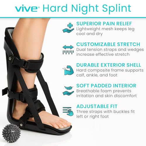 Vive Night Splint for Plantar Fasciitis, Large (Men 6.5-10.5 / Women 8-12) - Left/Right Foot, Adjustable Straps