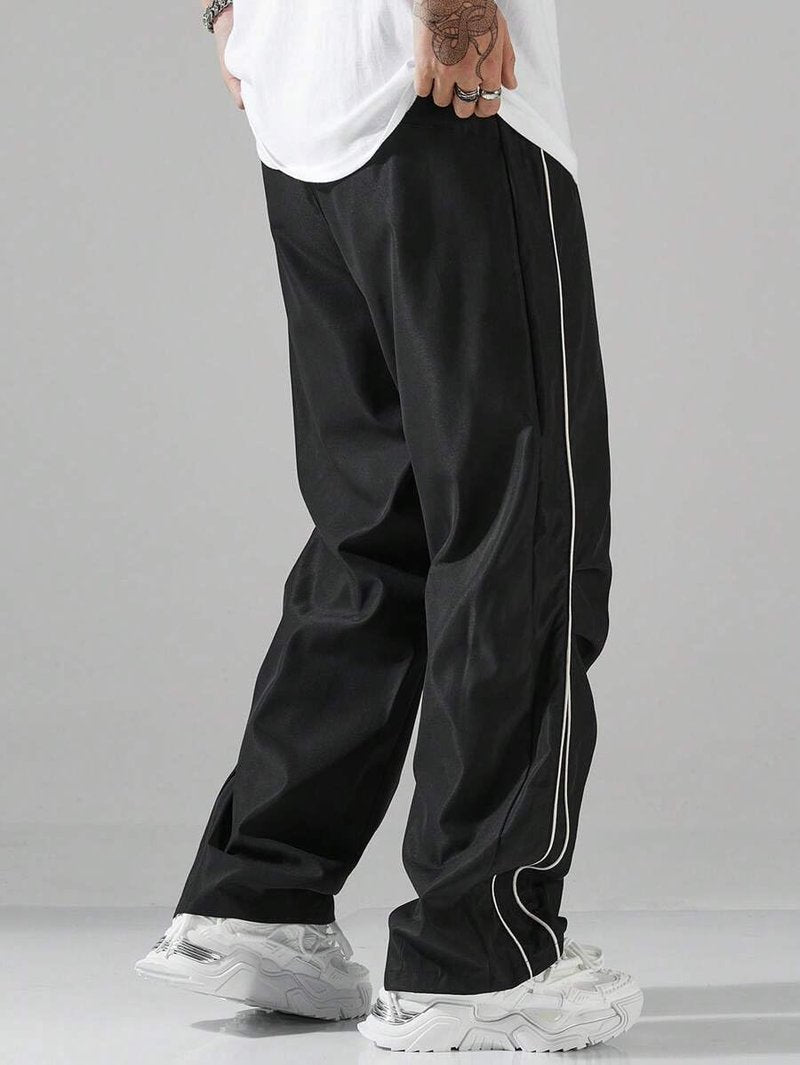 ZAFUL Men's Parachute Sweatpants Y2k Baggy Track Pants Drawstring Wide Leg Casual Trousers Streetwear(1-Black, M)