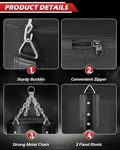 YORWHIN 4ft Unfilled Punching Bag with Chain Ceiling Hook, Hand Wraps & Accessories