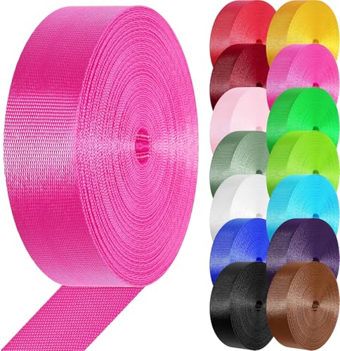 1 Inch Nylon Webbing Strap - Rose Pink, 3.3 Yards