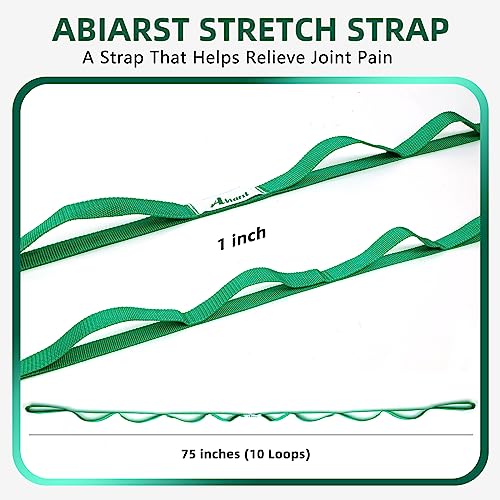 Yoga Stretching Strap with 10 Loops - Non-Elastic Green Strap