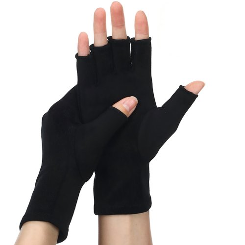 Cuffbow 3 Pairs Bamboo Compression Gloves Fingerless Bamboo Arthritis Gloves for Women Men with Breathable Fabric Arthritis and Carpal Tunnel Support, Size L, Black