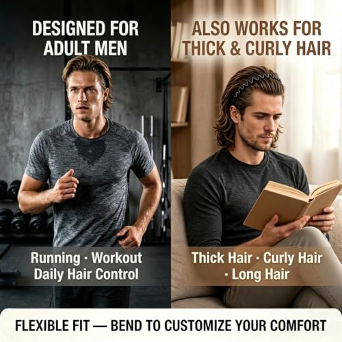 Metal Headband for Men, Non-Slip Zig Zag Wire Hair Band - Black-A