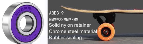 Skateboard Bearings RENGYI Precision Fast Spin ABEC 9 Chrome Steel Bearing for Longboards, Skate Boards, Scooters and Roller Skates (16-Pack, Purple)