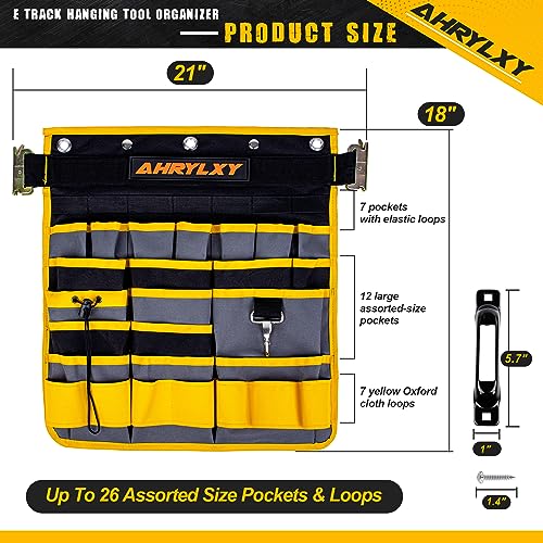 E-Track Hanging Tool Organizer, E Track Wall Hanging Pocket Tool Holder, E-Track Accessories for Enclosed Trailer, Garage Warehouse and Workshop, Etrack Wall Mount Multi Pockets Tool Organizer